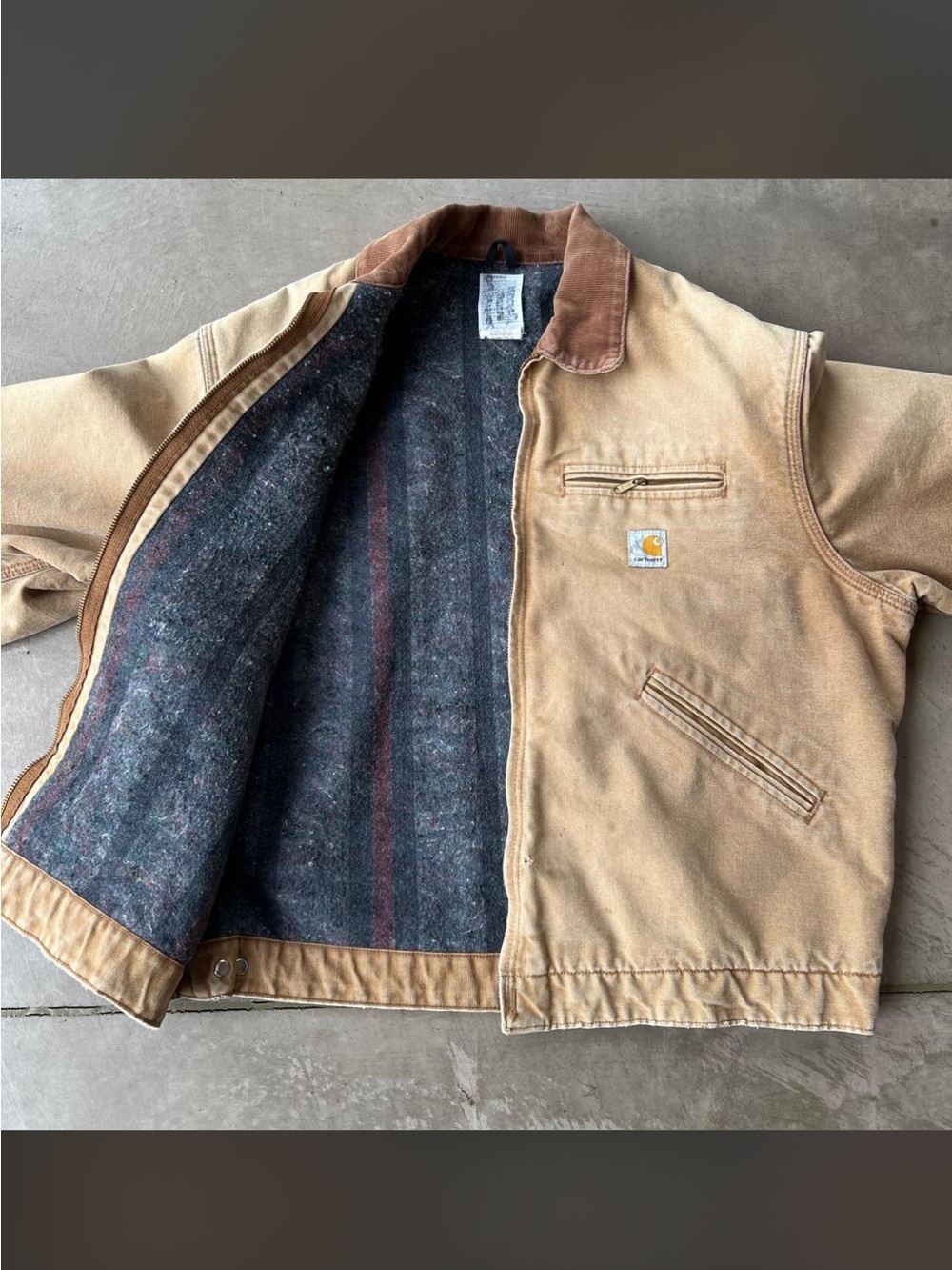 Carhartt Tan Canvas Work Jacket with Brown Corduroy Collar - Picture 4 of 8
